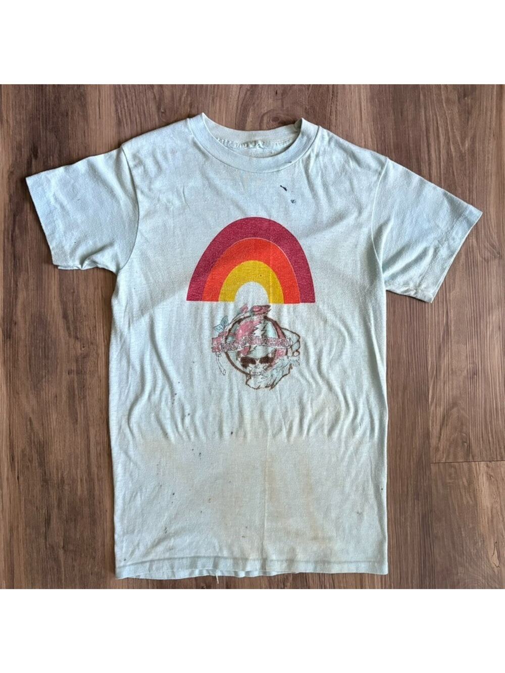 Vintage Grateful Dead 1970s Hand Drawn T-Shirt Bertha Rainbow Size XS Distressed
